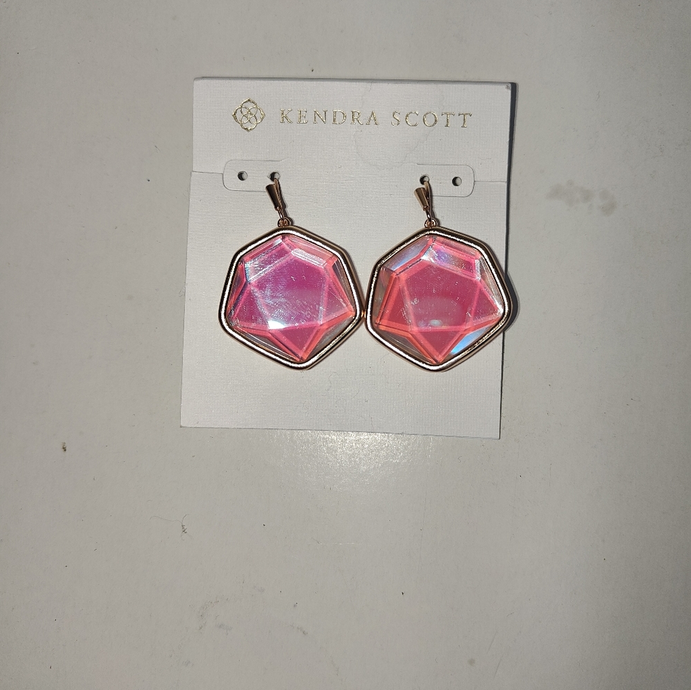 Authentic NWT Kendra Scott Drop Frame Iridescent Stone Earrings - Picture 9 of 14